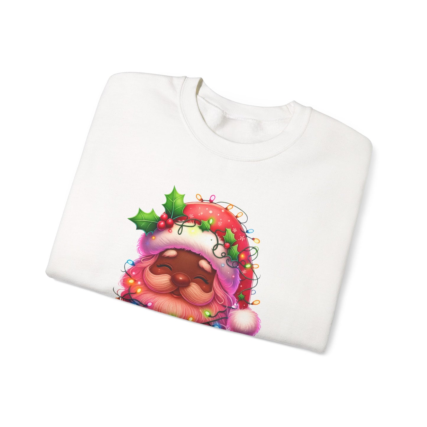 Christmas Santa Crewneck Sweatshirt with Lights and Merry Christmas Text