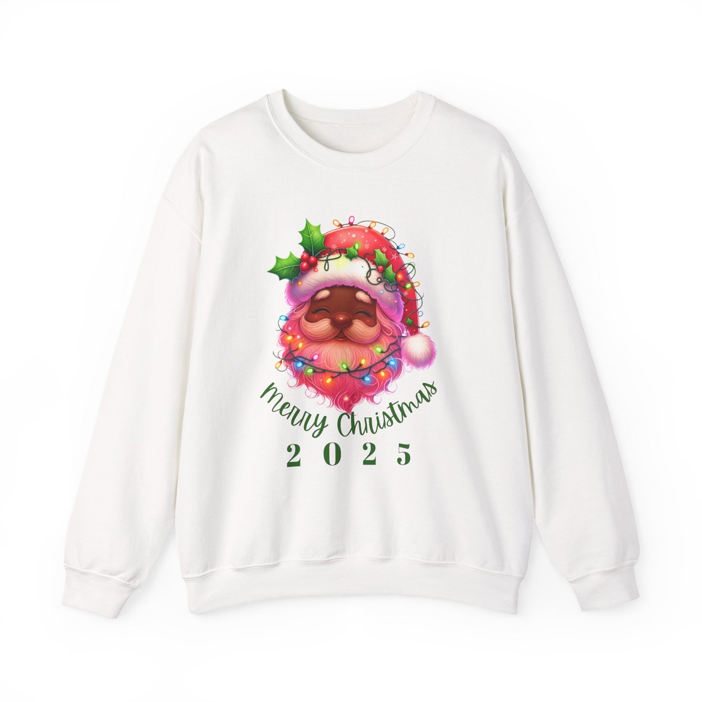 Christmas Santa Crewneck Sweatshirt with Lights and Merry Christmas Text