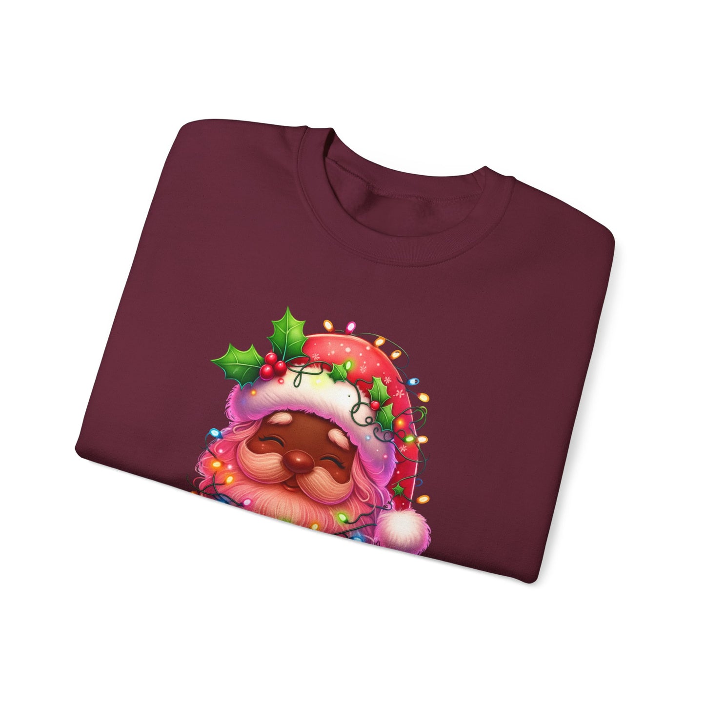 Christmas Santa Crewneck Sweatshirt with Lights and Merry Christmas Text