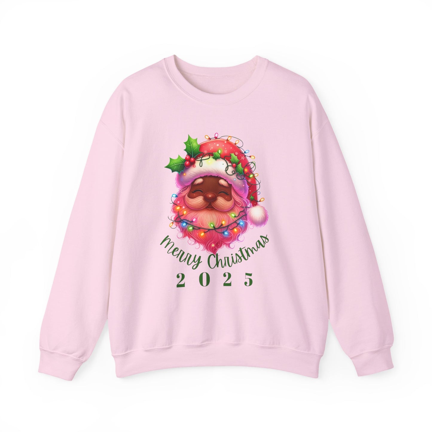 Christmas Santa Crewneck Sweatshirt with Lights and Merry Christmas Text