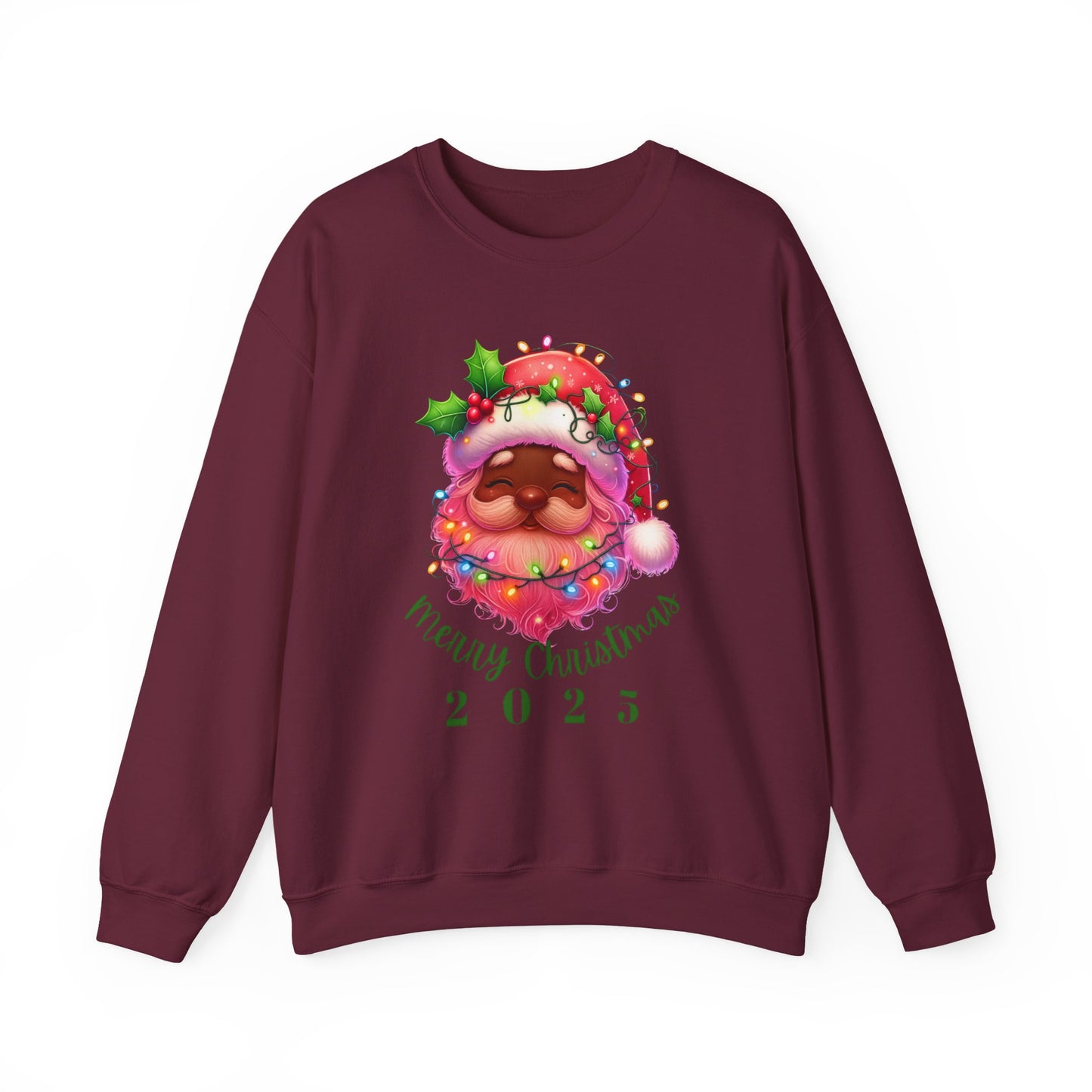 Christmas Santa Crewneck Sweatshirt with Lights and Merry Christmas Text