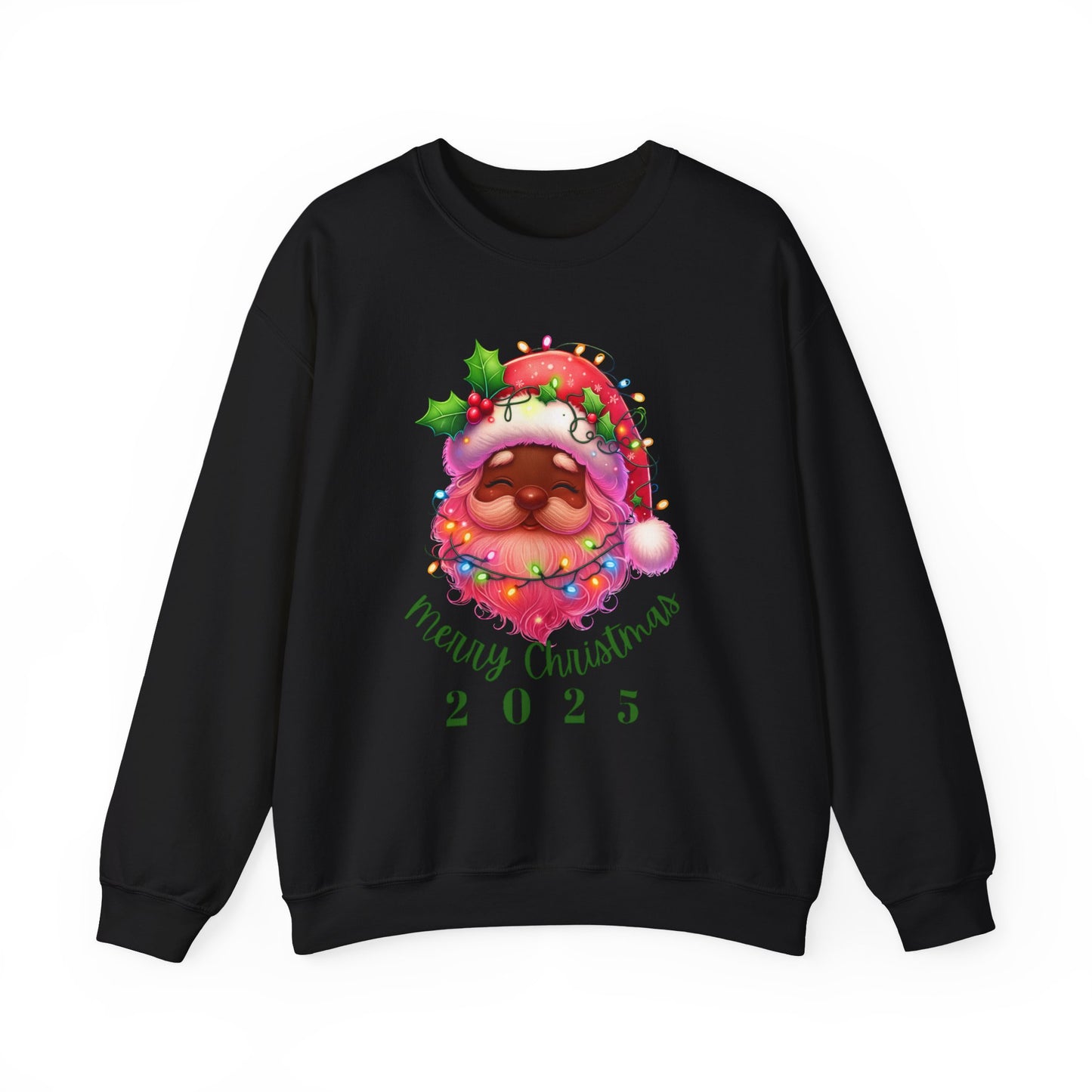 Christmas Santa Crewneck Sweatshirt with Lights and Merry Christmas Text