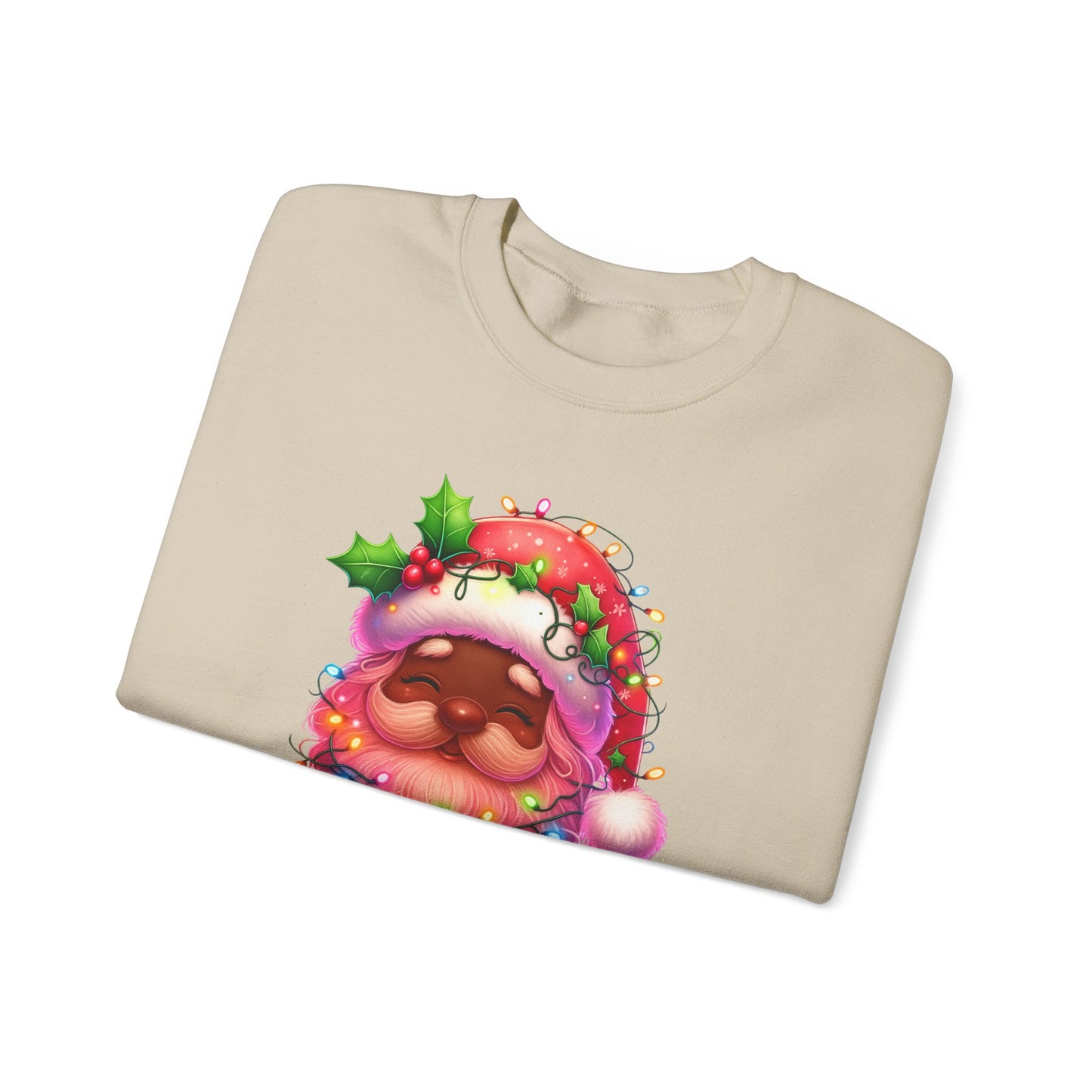 Christmas Santa Crewneck Sweatshirt with Lights and Merry Christmas Text