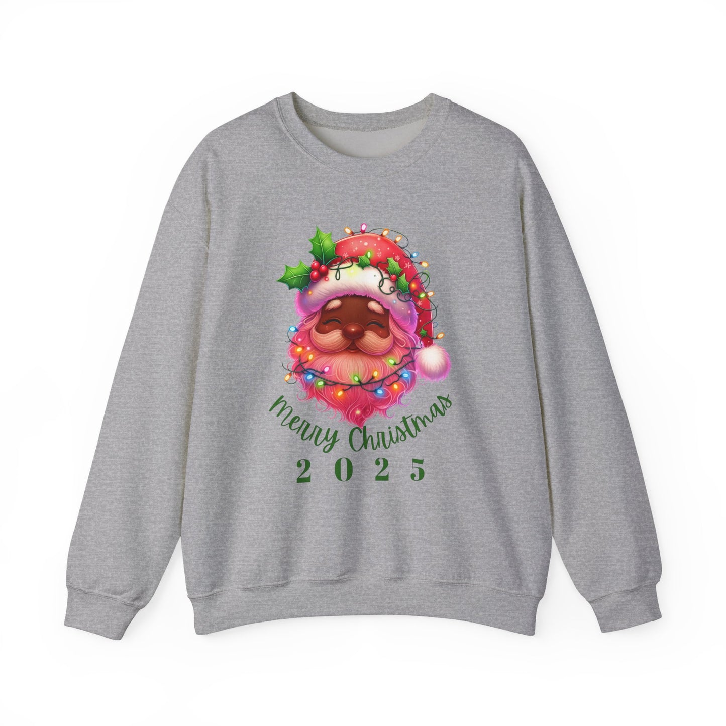 Christmas Santa Crewneck Sweatshirt with Lights and Merry Christmas Text