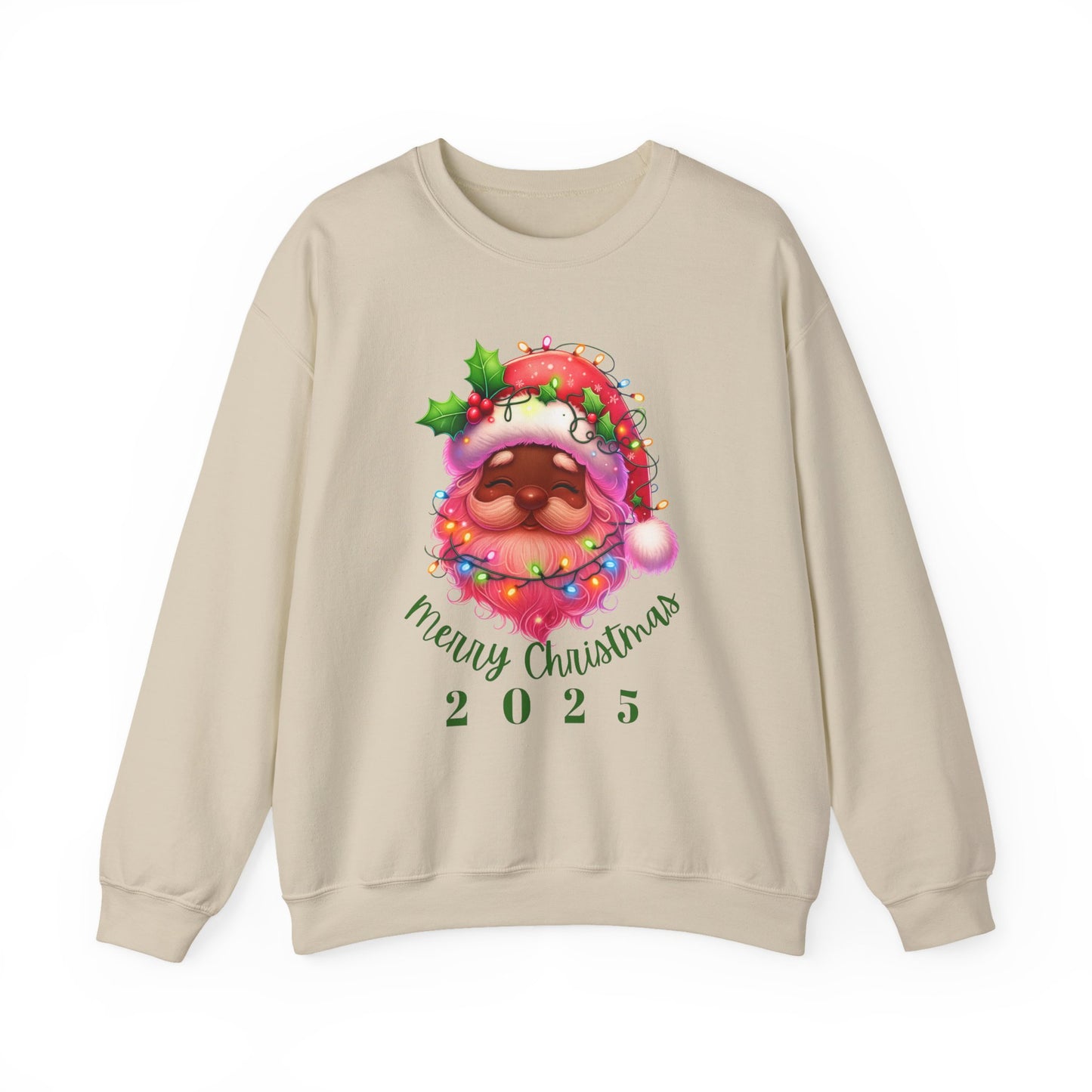 Christmas Santa Crewneck Sweatshirt with Lights and Merry Christmas Text